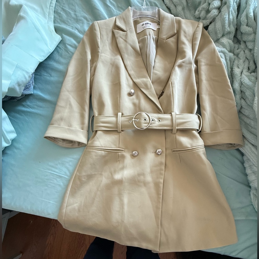 Olive tinted tan a line blazer mini dress